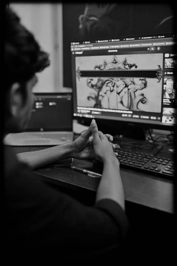 Osoba analizująca wydajność webfontów na ekranie komputera.